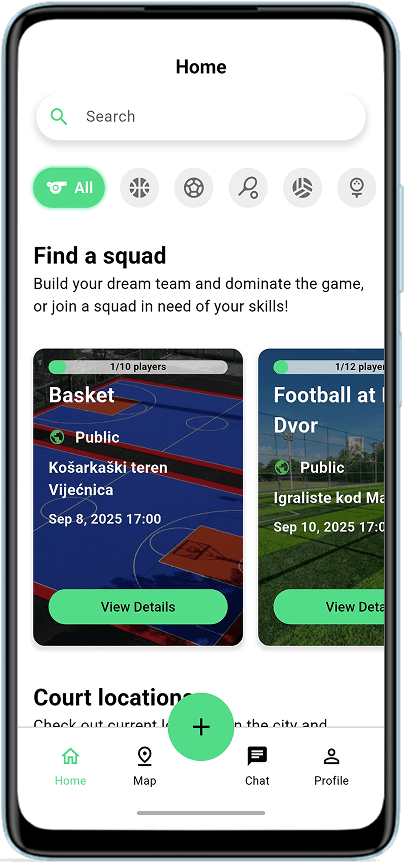 SquadUp mobile app interface